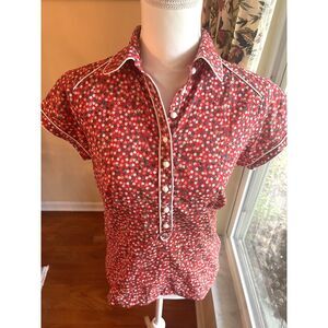 Ella Moss Womens Vintage Top Shirt LARGE 100% Cotton Short Sleeves Collar 80s